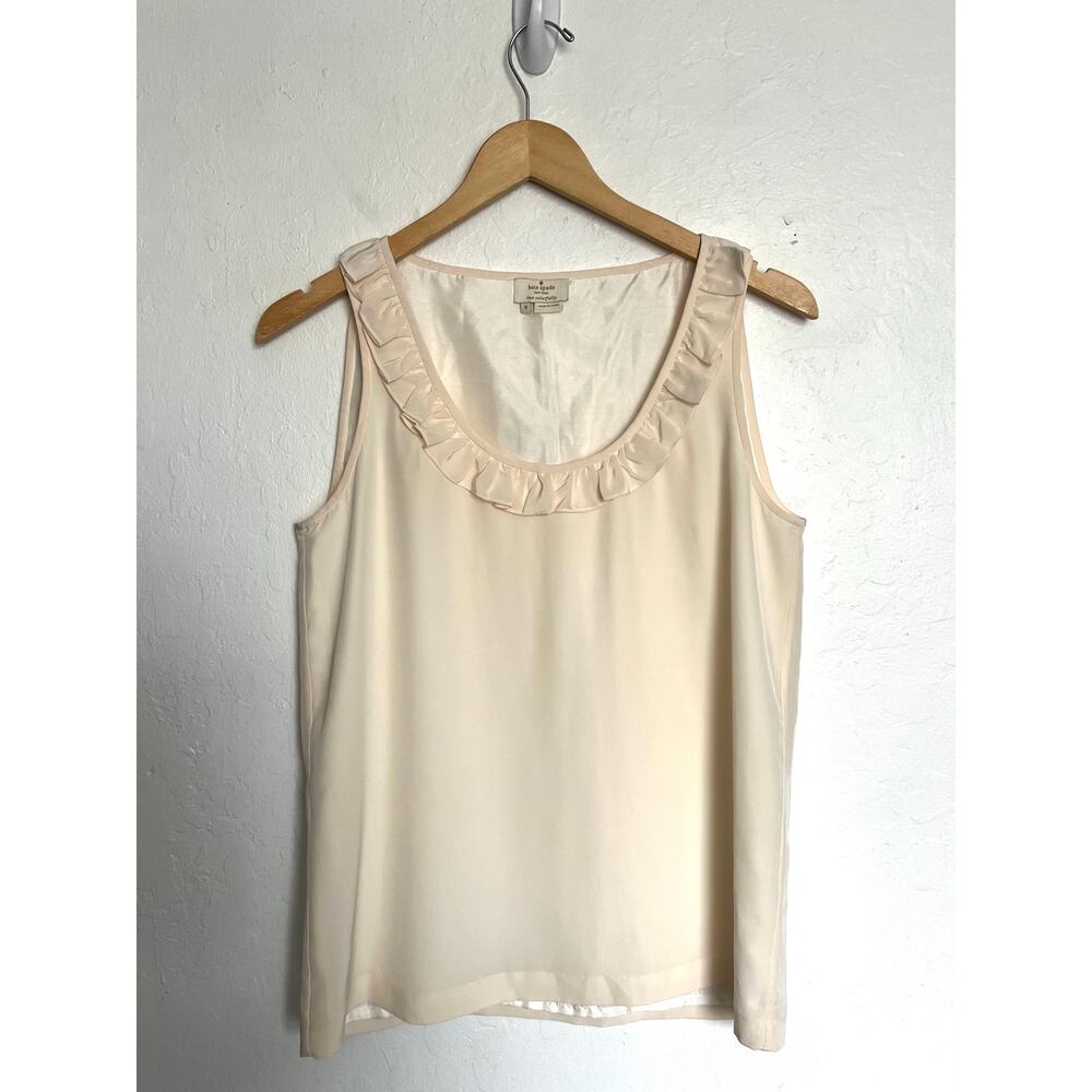 Kate Spade Top Sz 8 Silk Cream Ruffle Sleeveless Ivory Blouse Office Retro Scoop